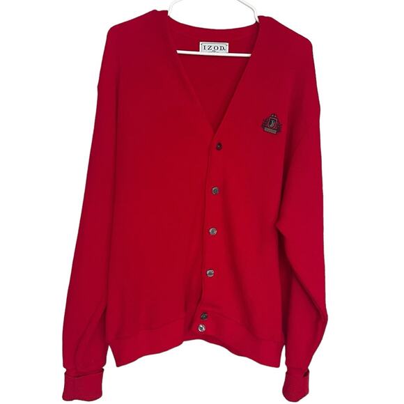 Izod Men's Preppy V-Neck Sweater Retro Collegiate Grandpa Mr Rogers Red Size XXL - Picture 2 of 7